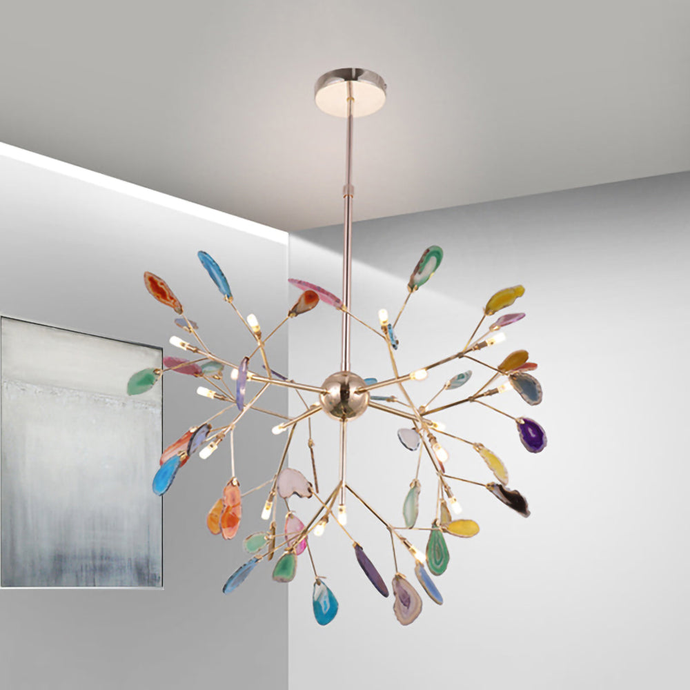 Agate Crystal Chandelier With Natural Stone Exclusive Pendant Light For Dining Room
