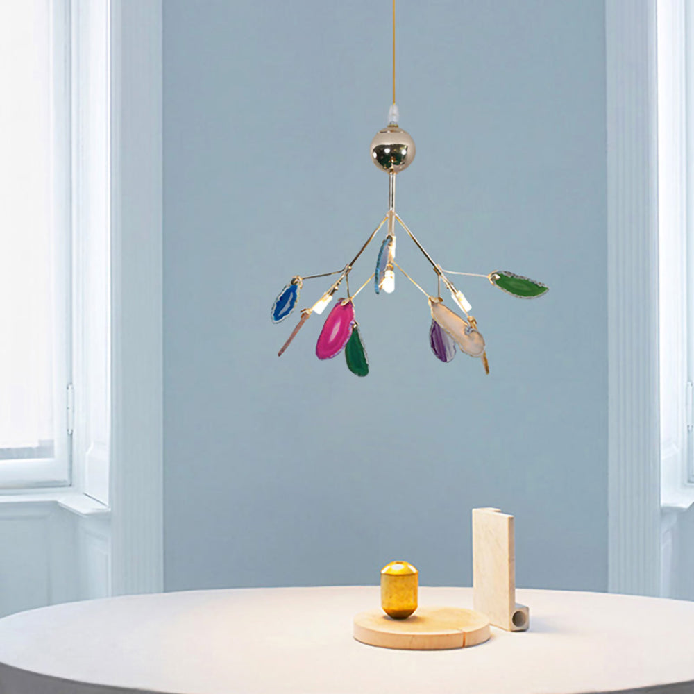 Agate Crystal Chandelier With Natural Stone Exclusive Pendant Light For Dining Room