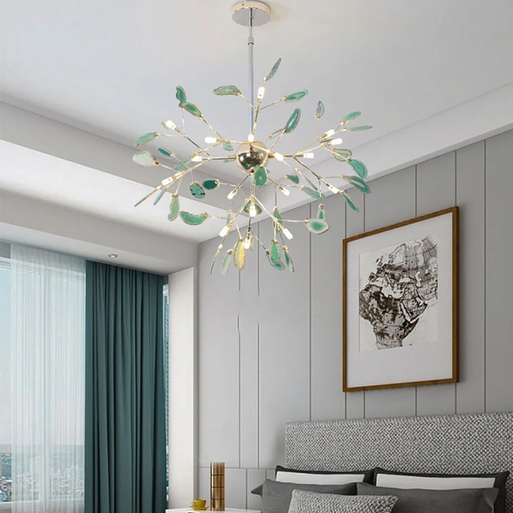 Agate Crystal Chandelier With Natural Stone Exclusive Pendant Light For Dining Room