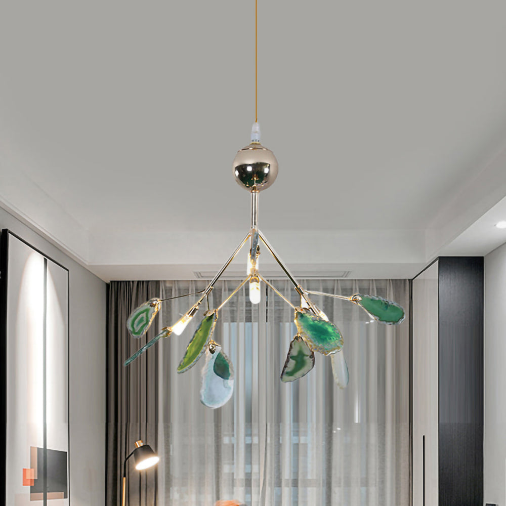 Agate Crystal Chandelier With Natural Stone Exclusive Pendant Light For Dining Room