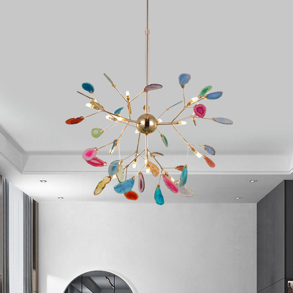 Agate Crystal Chandelier With Natural Stone Exclusive Pendant Light For Dining Room