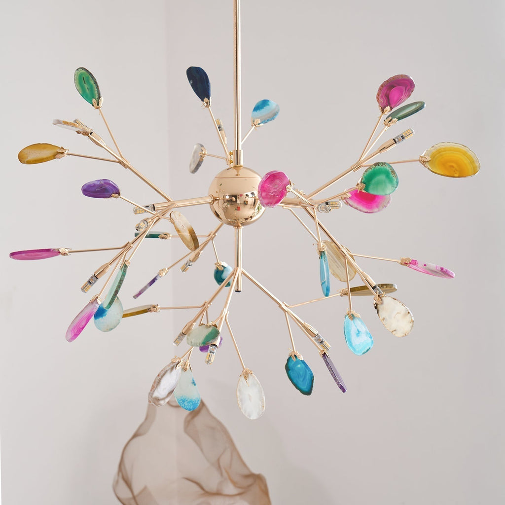 Agate Crystal Chandelier With Natural Stone Exclusive Pendant Light For Dining Room