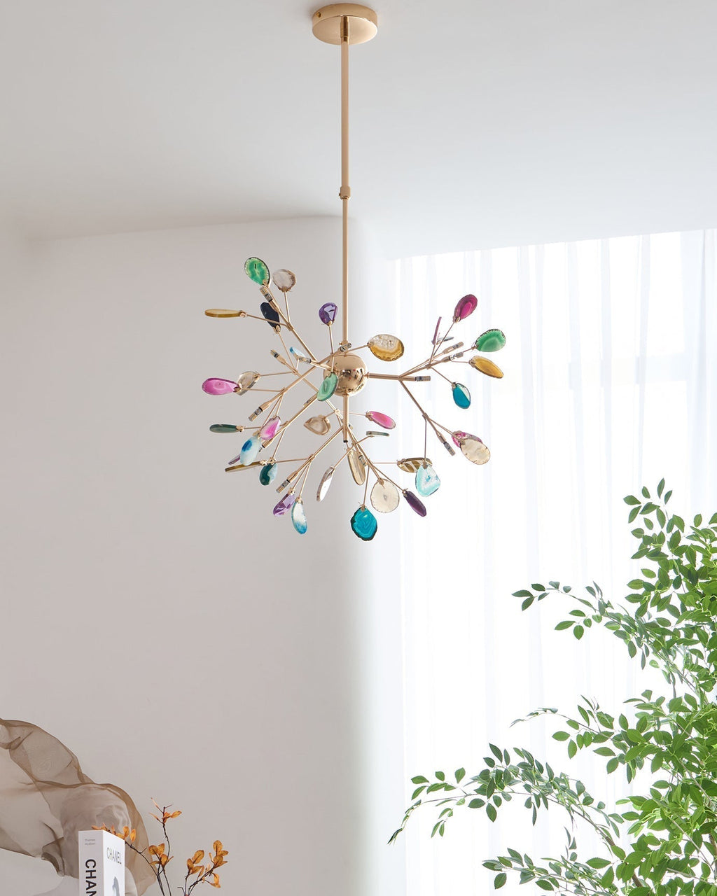 Agate Crystal Chandelier With Natural Stone Exclusive Pendant Light For Dining Room