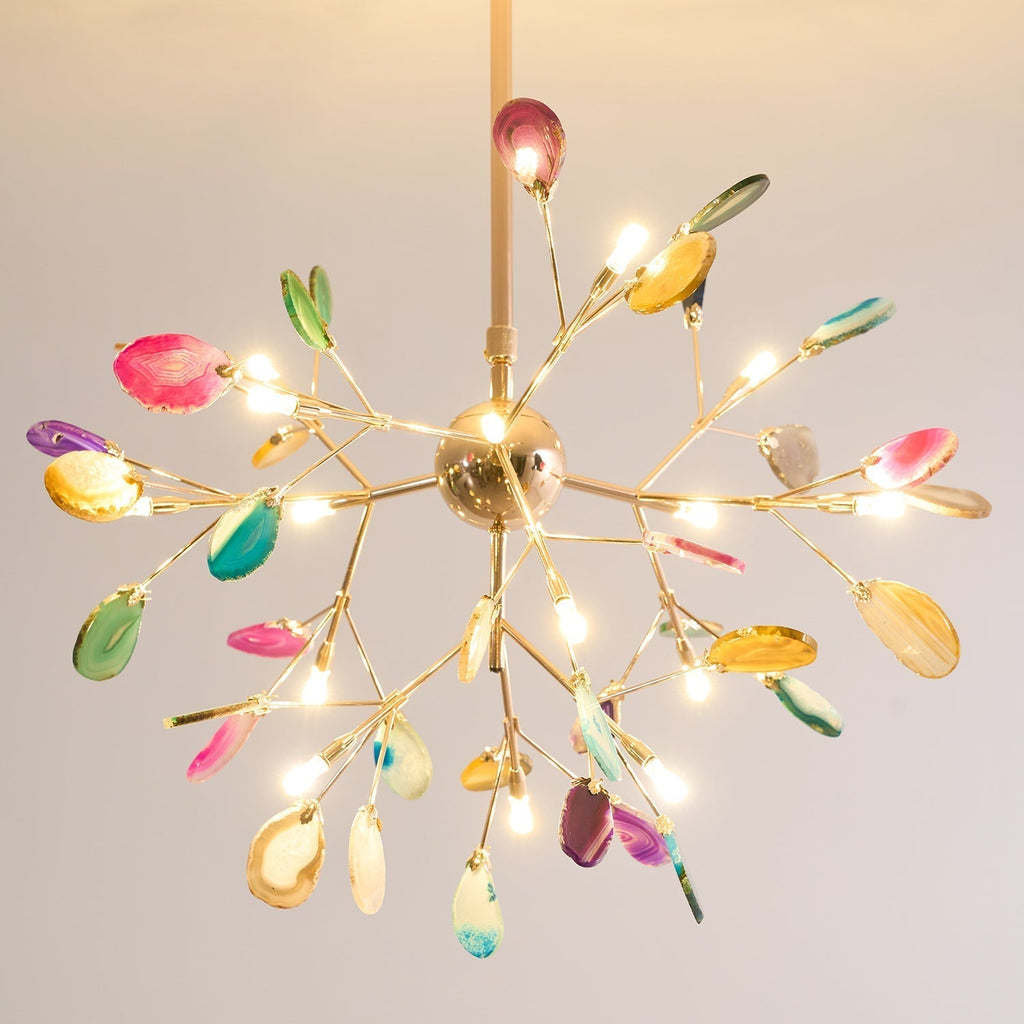 Agate Crystal Chandelier With Natural Stone Exclusive Pendant Light For Dining Room