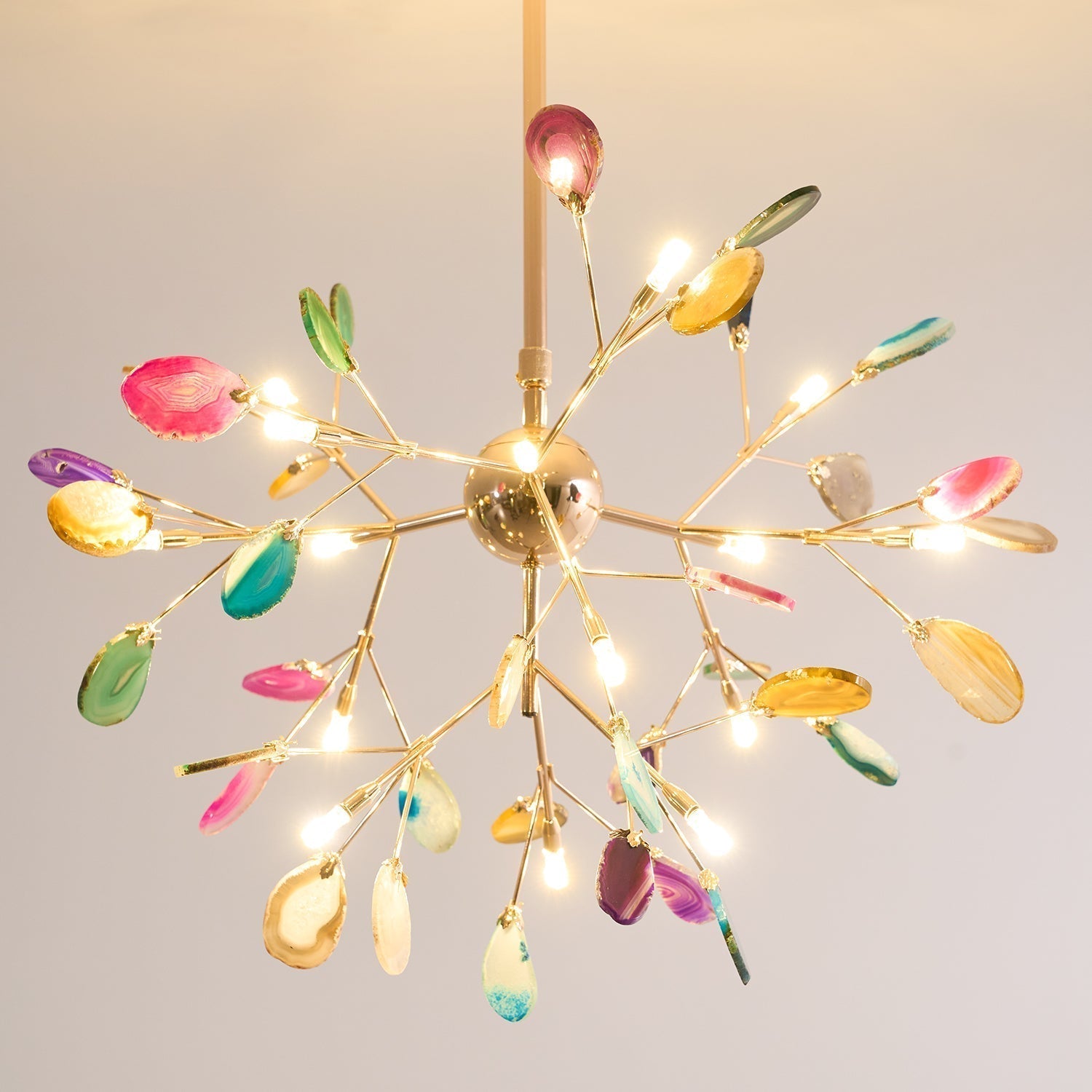 Agate Crystal Chandelier With Natural Stone Exclusive Pendant Light For Dining Room
