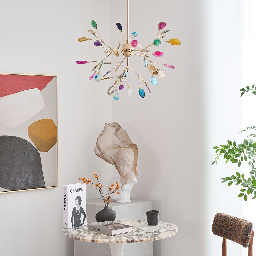 Agate Crystal Chandelier With Natural Stone Exclusive Pendant Light For Dining Room