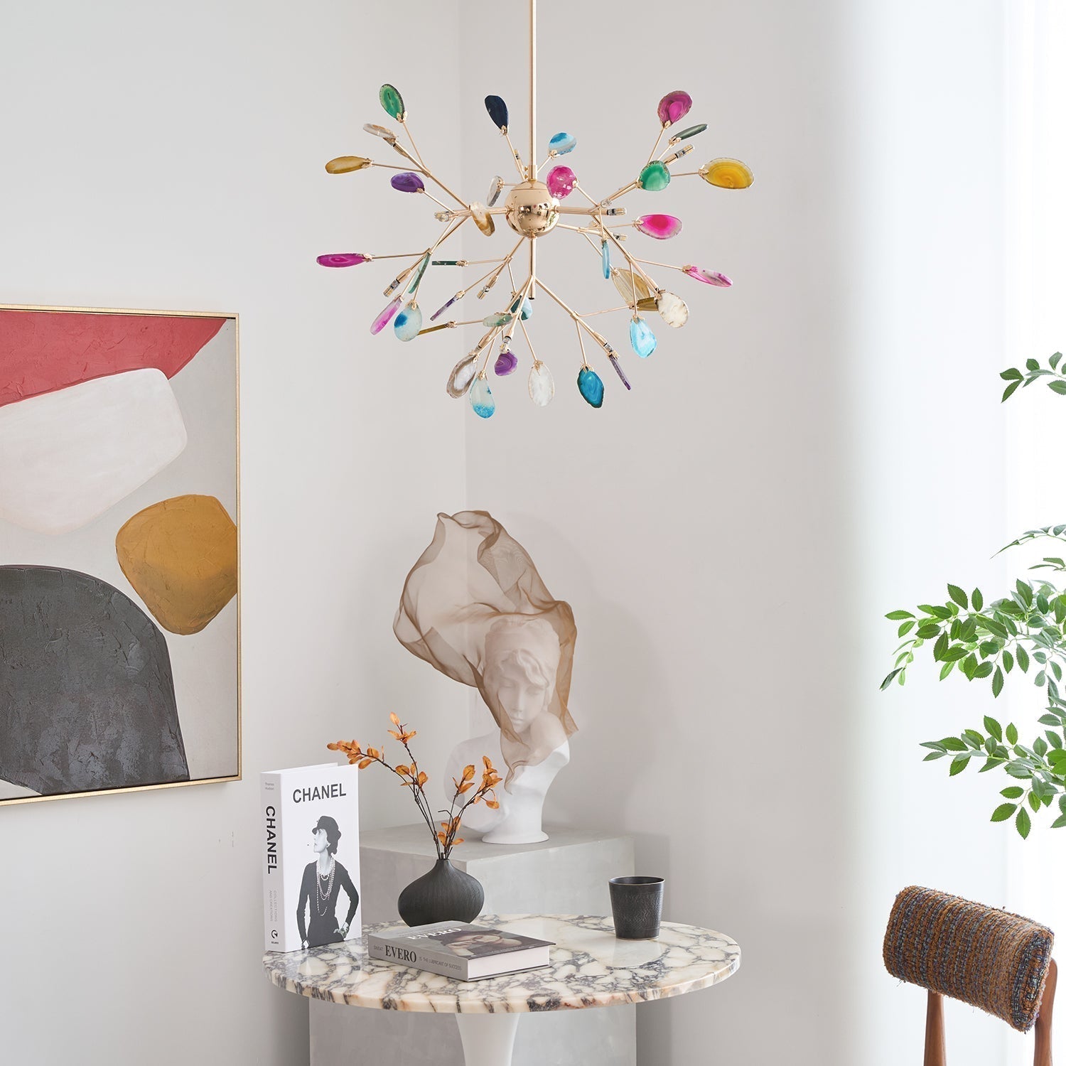 Agate Crystal Chandelier With Natural Stone Exclusive Pendant Light For Dining Room