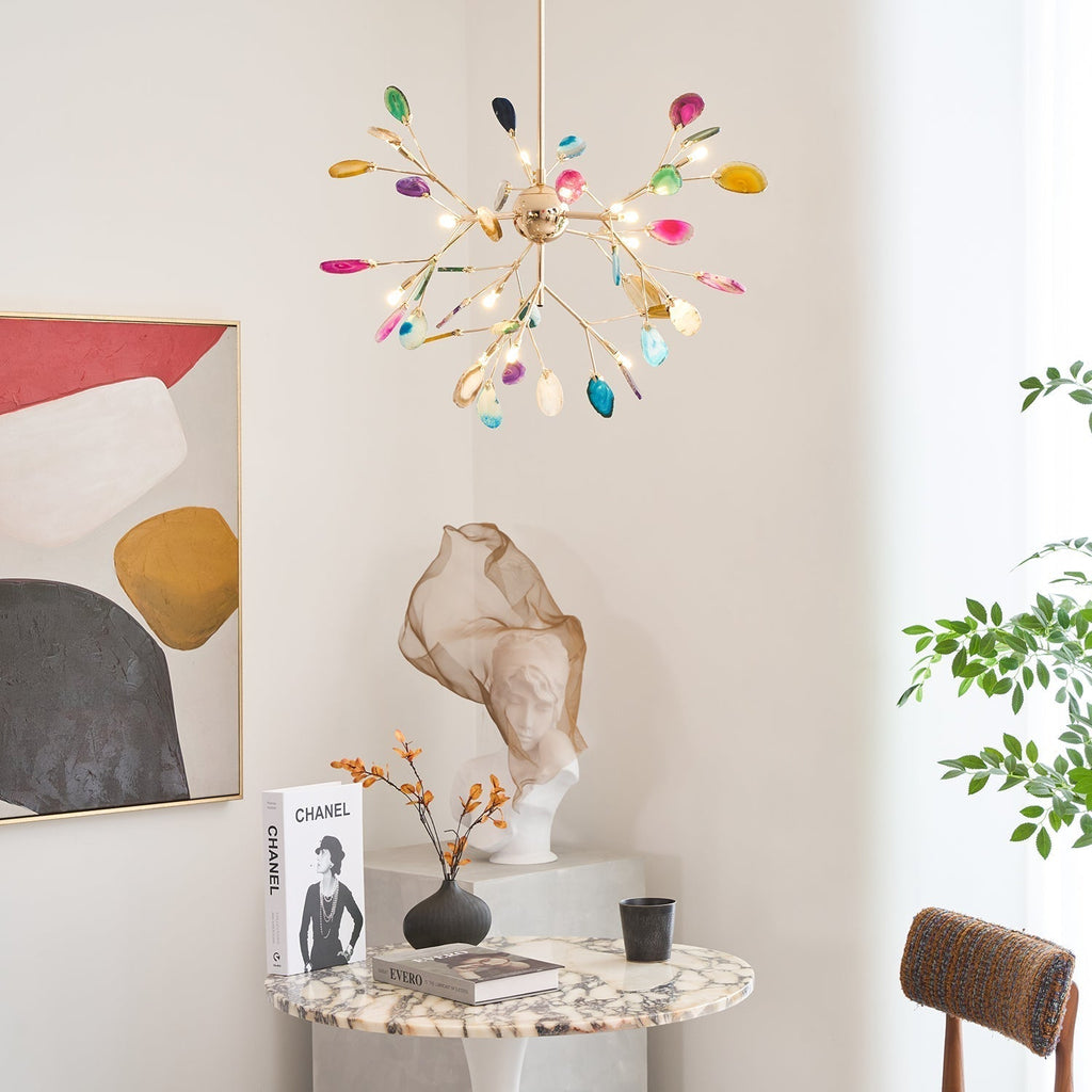 Agate Crystal Chandelier With Natural Stone Exclusive Pendant Light For Dining Room