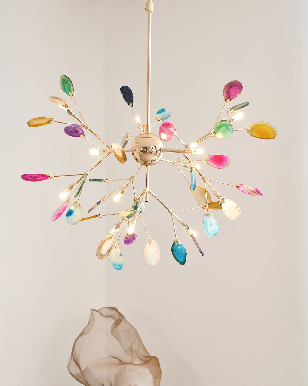 Agate Crystal Chandelier With Natural Stone Exclusive Pendant Light For Dining Room
