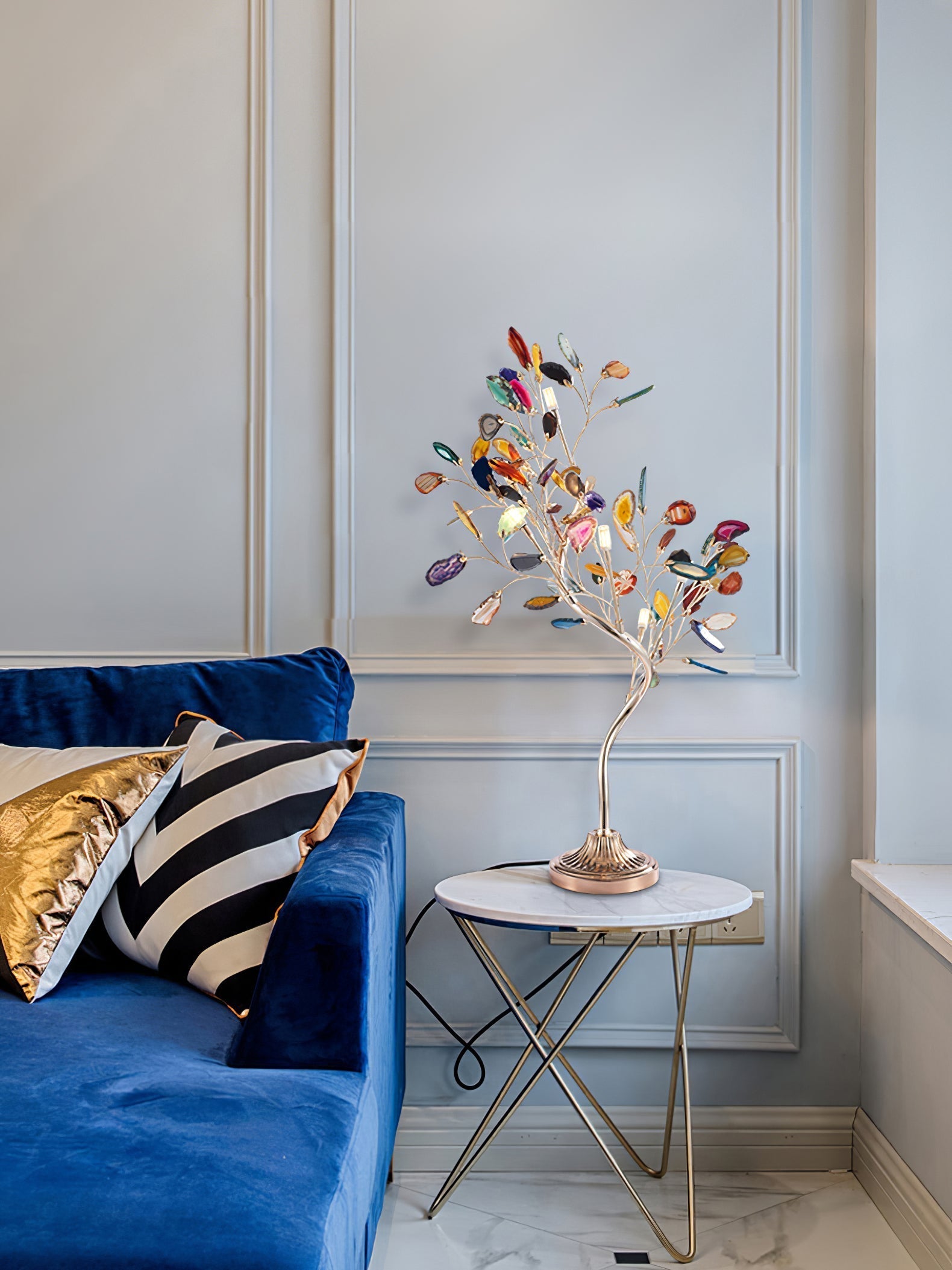 Agate Chandelier With Natural Stone Accents And Rose Gold Frame, 65 Cm And 85 Cm
