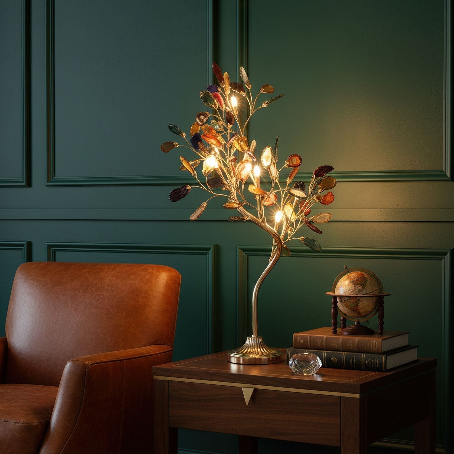 Agate Chandelier With Natural Stone Accents And Rose Gold Frame, 65 Cm And 85 Cm