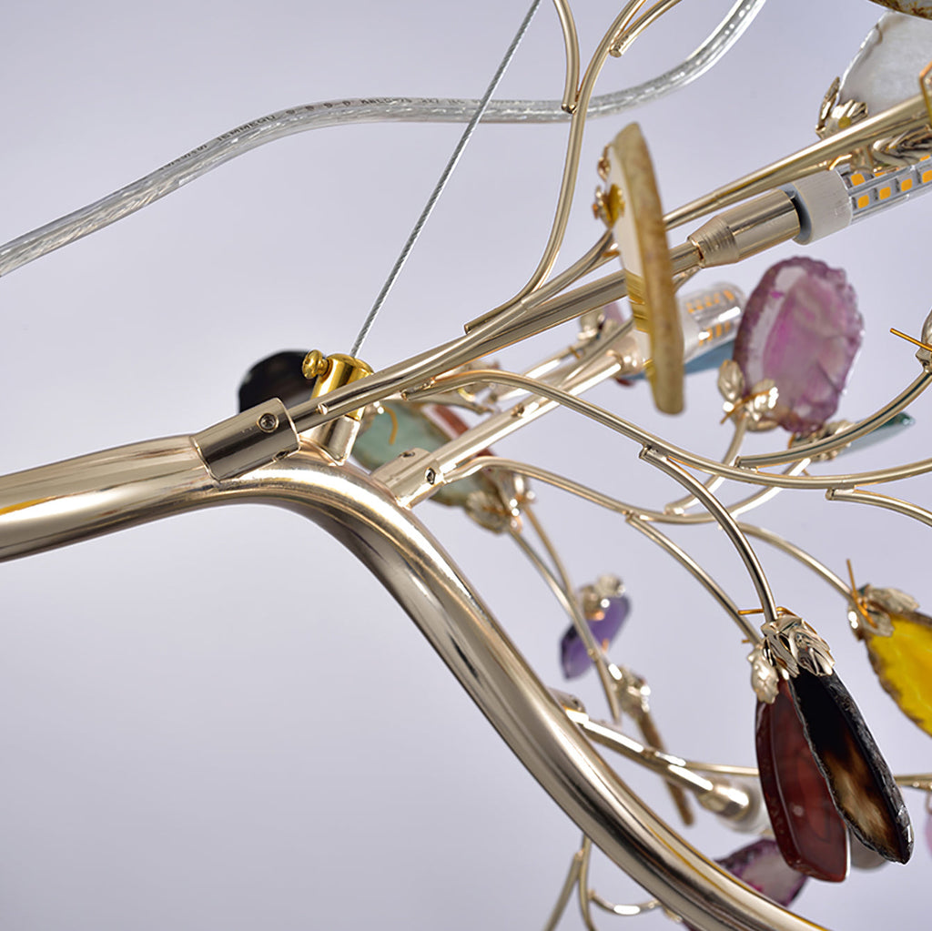Agate Chandelier With Natural Stone Accents And Rose Gold Frame, 65 Cm And 85 Cm