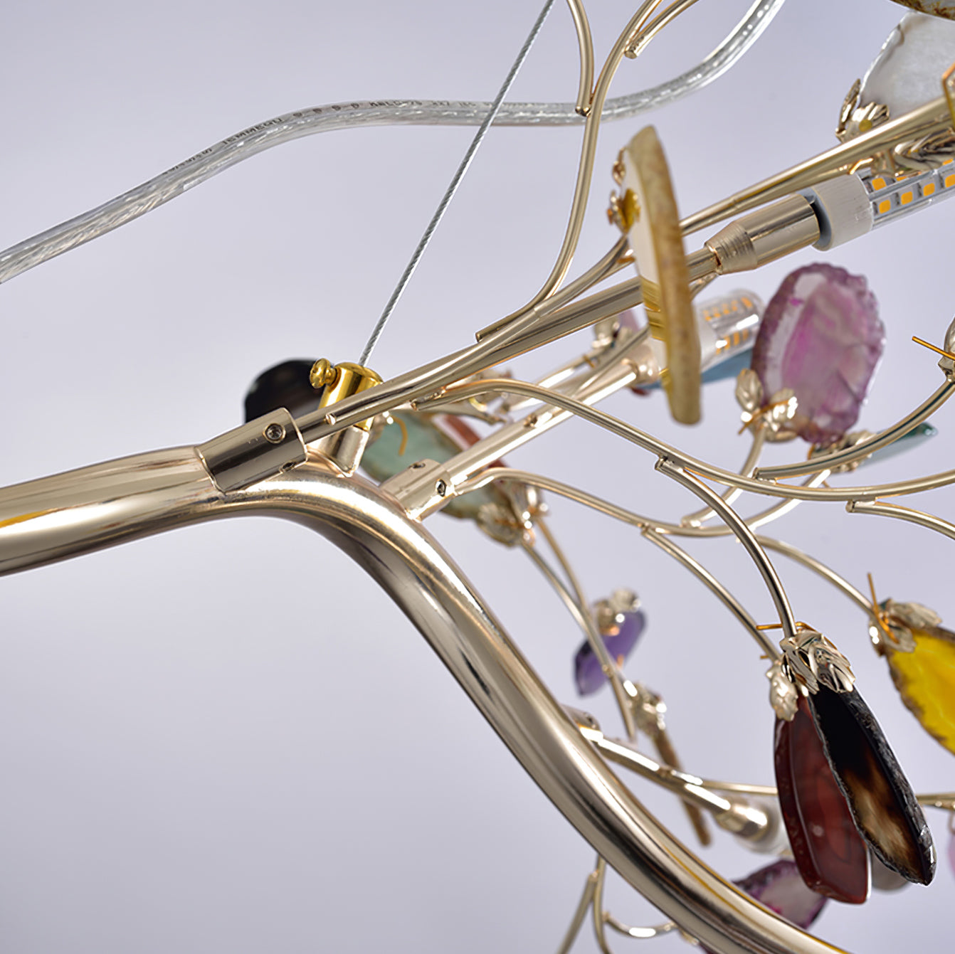 Agate Chandelier With Natural Stone Accents And Rose Gold Frame, 65 Cm And 85 Cm
