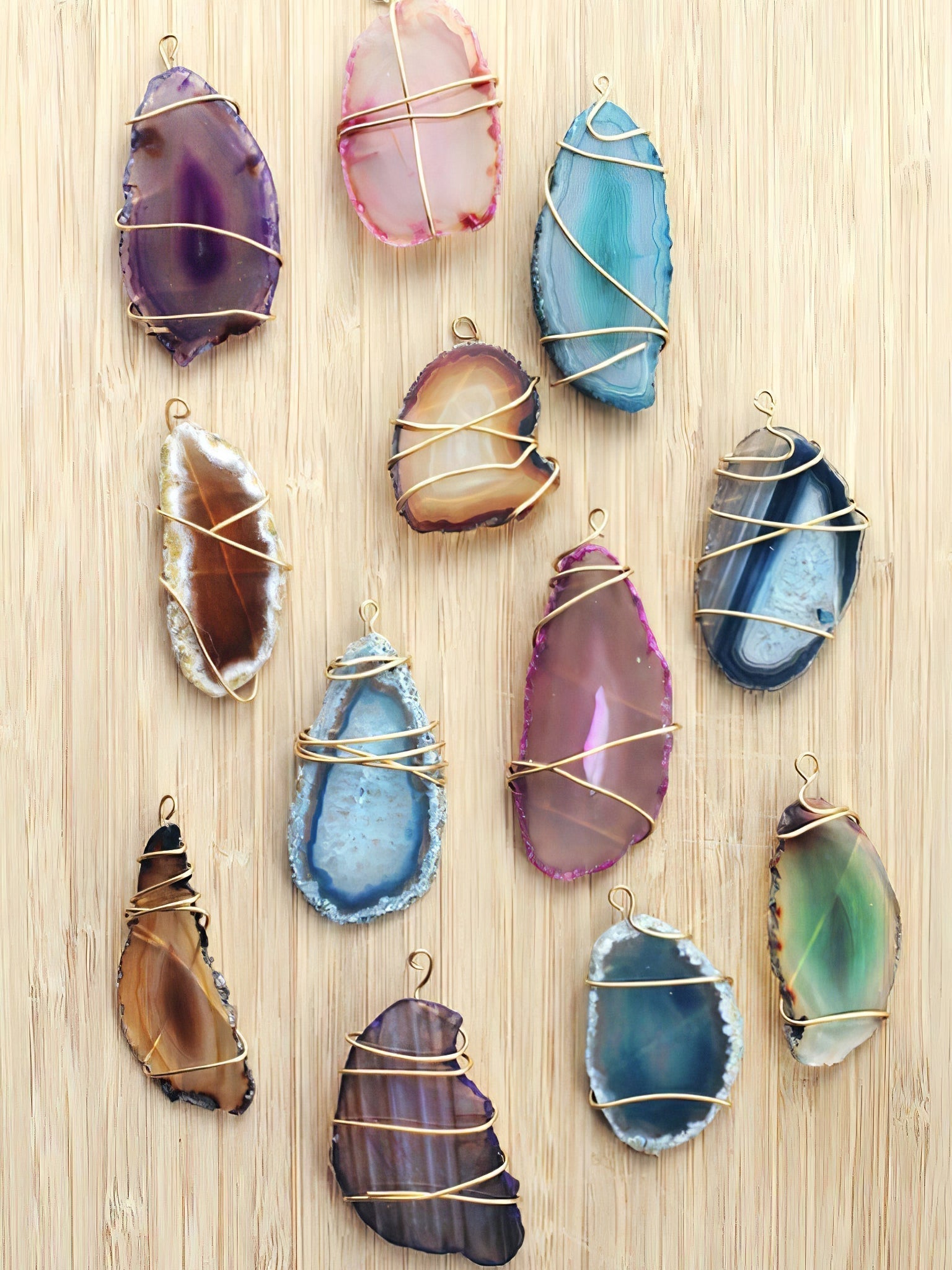 Agate Chandelier With Natural Stone Accents And Rose Gold Frame, 65 Cm And 85 Cm