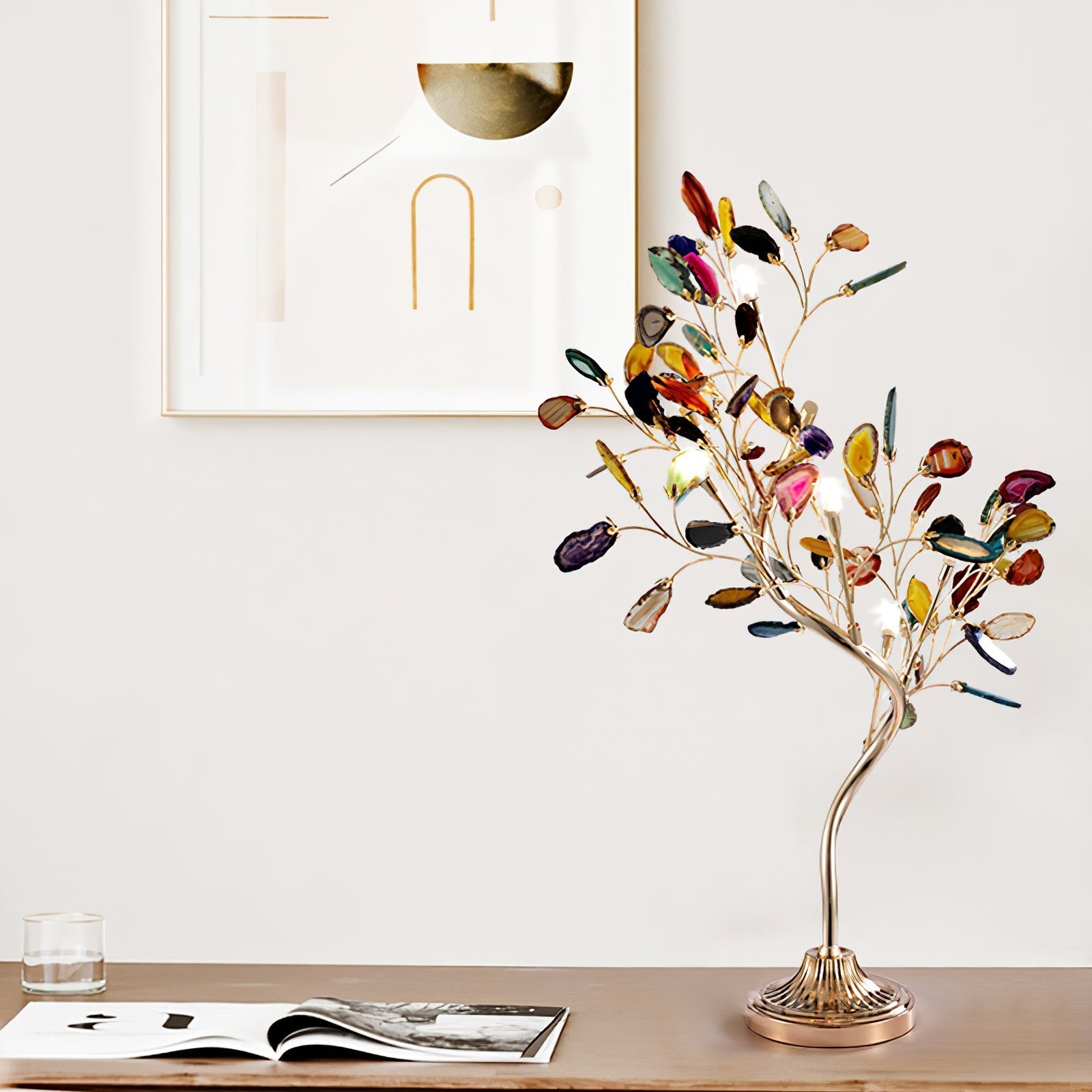 Agate Chandelier With Natural Stone Accents And Rose Gold Frame, 65 Cm And 85 Cm