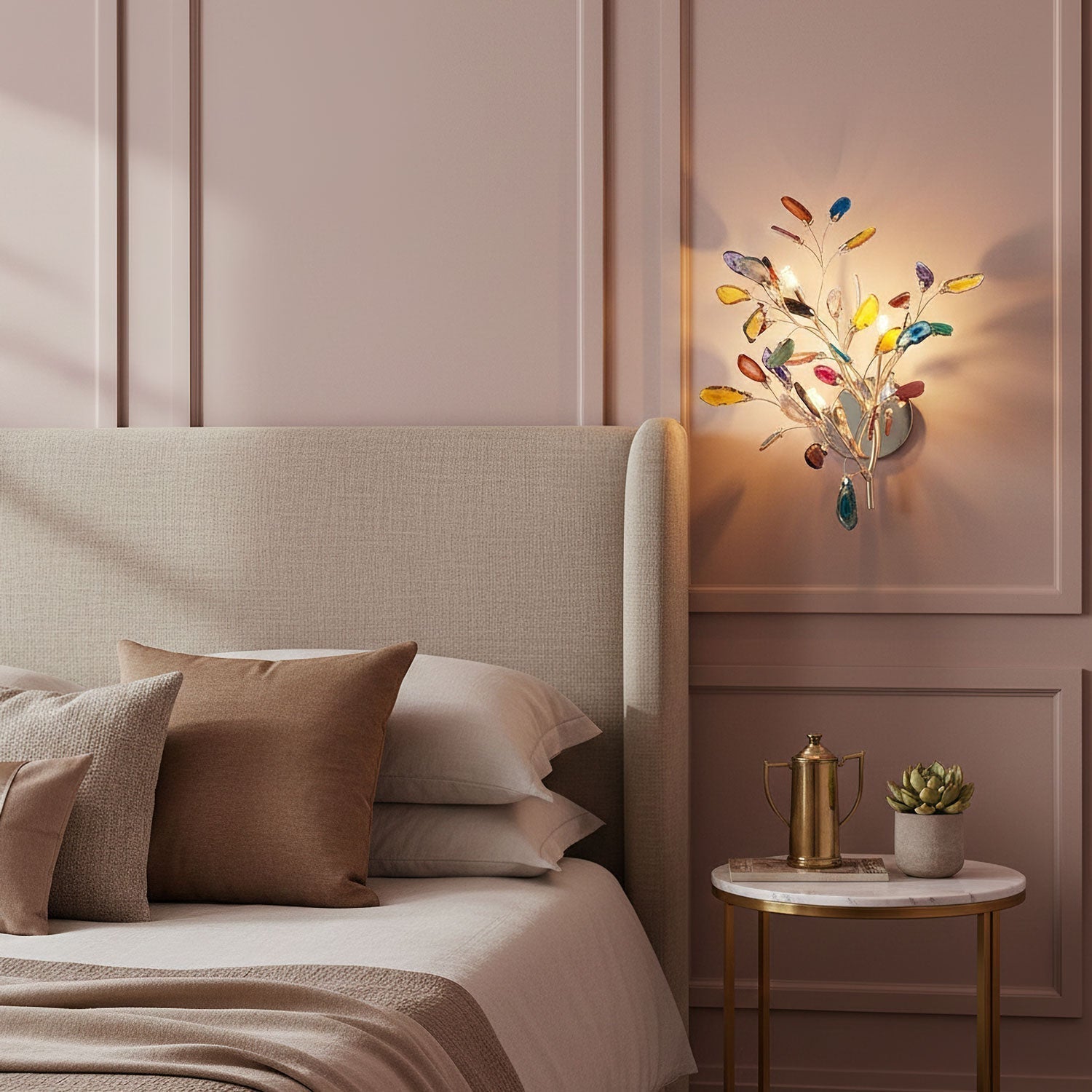 Lámpara de Pared Ágata con Piedra de Ágata y Acabado en Latón Dorado Iluminación Moderna para Sala de Estar