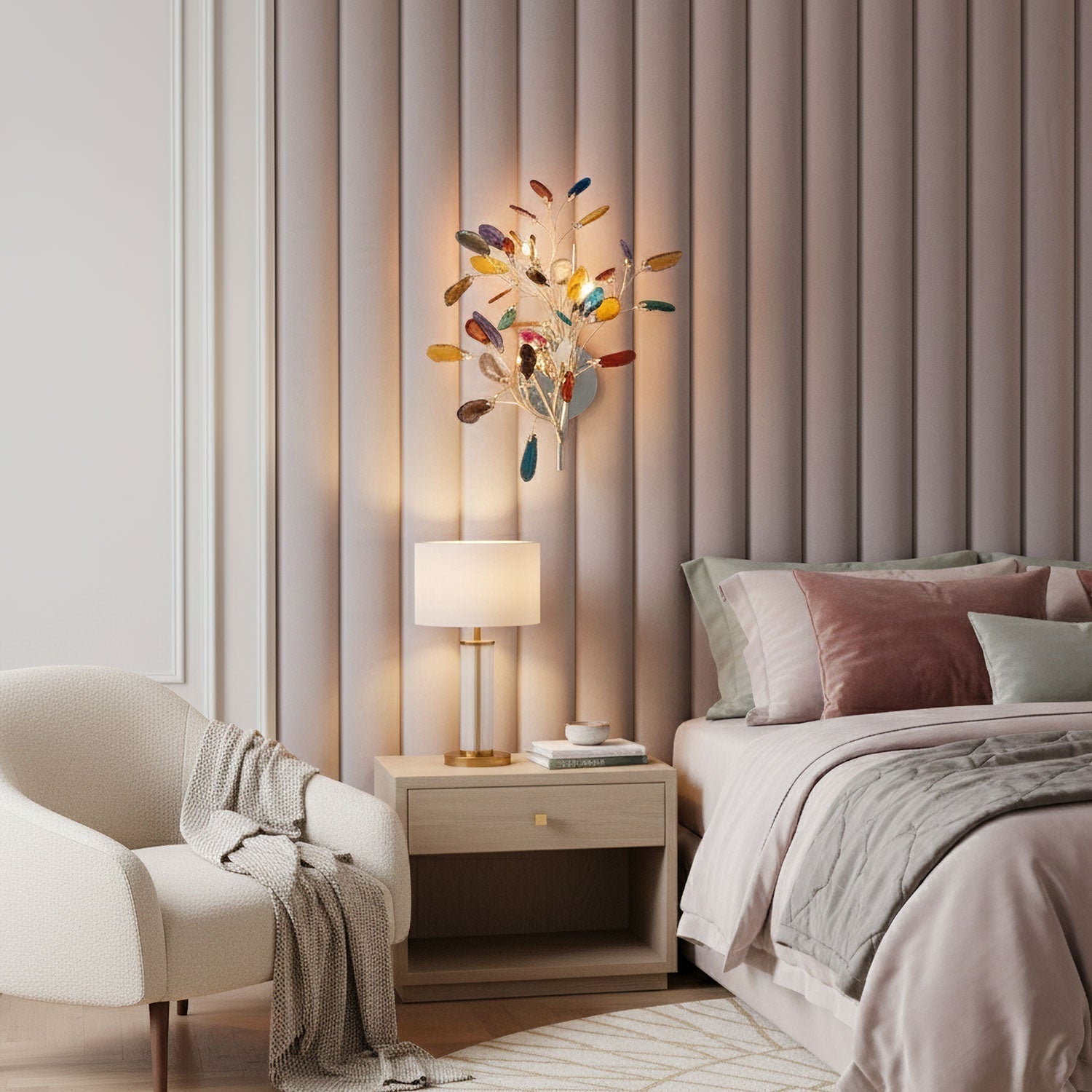 Lámpara de Pared Ágata con Piedra de Ágata y Acabado en Latón Dorado Iluminación Moderna para Sala de Estar
