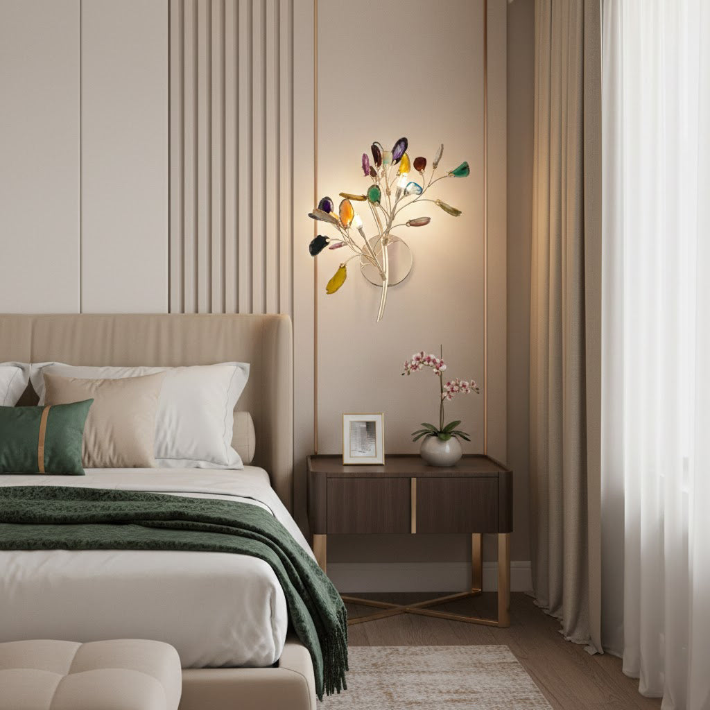 Lámpara de Pared Ágata con Piedra de Ágata y Acabado en Latón Dorado Iluminación Moderna para Sala de Estar