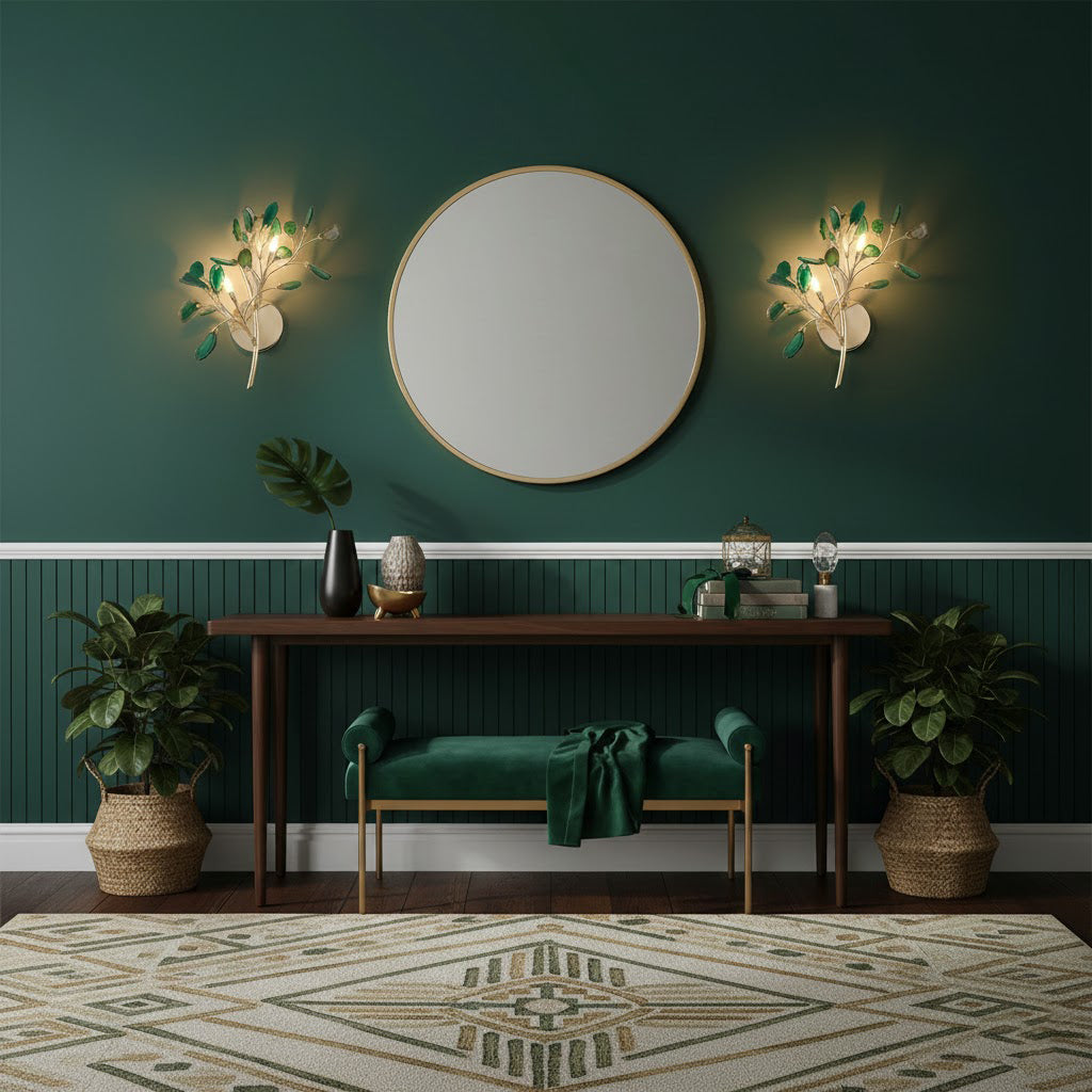 Lámpara de Pared Ágata con Piedra de Ágata y Acabado en Latón Dorado Iluminación Moderna para Sala de Estar