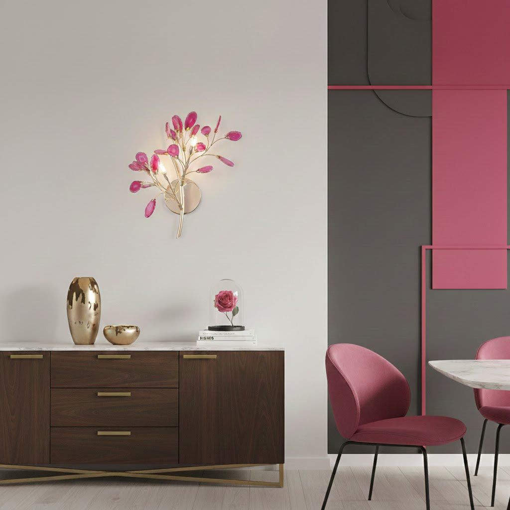 Lámpara de Pared Ágata con Piedra de Ágata y Acabado en Latón Dorado Iluminación Moderna para Sala de Estar