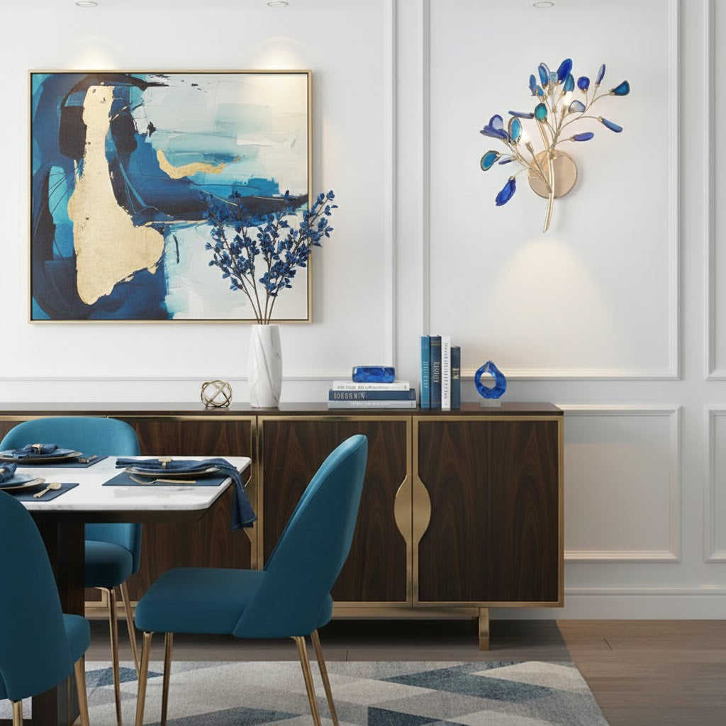 Lámpara de Pared Ágata con Piedra de Ágata y Acabado en Latón Dorado Iluminación Moderna para Sala de Estar