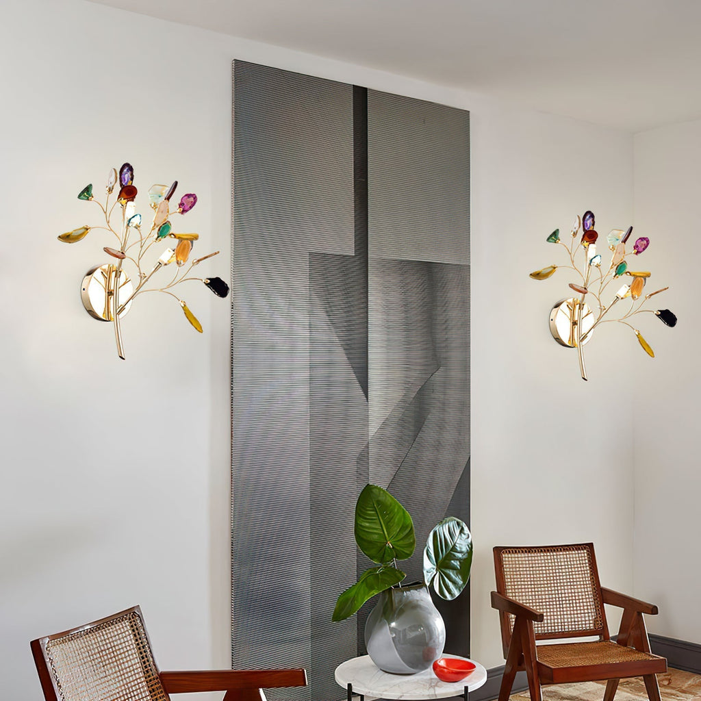 Lámpara de Pared Ágata con Piedra de Ágata y Acabado en Latón Dorado Iluminación Moderna para Sala de Estar