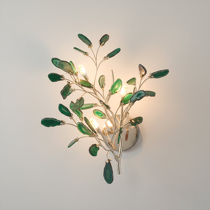 Lámpara de Pared Ágata con Piedra de Ágata y Acabado en Latón Dorado Iluminación Moderna para Sala de Estar