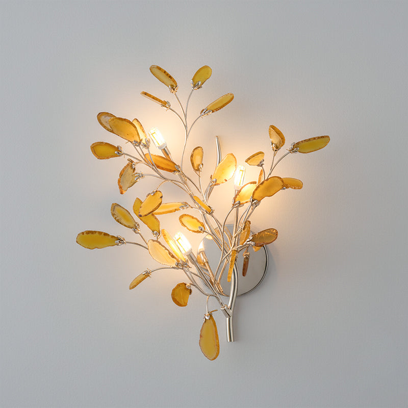 Lámpara de Pared Ágata con Piedra de Ágata y Acabado en Latón Dorado Iluminación Moderna para Sala de Estar