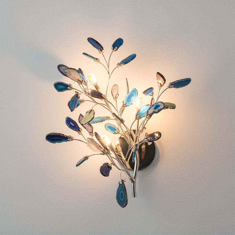 Lámpara de Pared Ágata con Piedra de Ágata y Acabado en Latón Dorado Iluminación Moderna para Sala de Estar