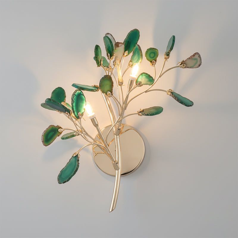 Lámpara de Pared Ágata con Piedra de Ágata y Acabado en Latón Dorado Iluminación Moderna para Sala de Estar