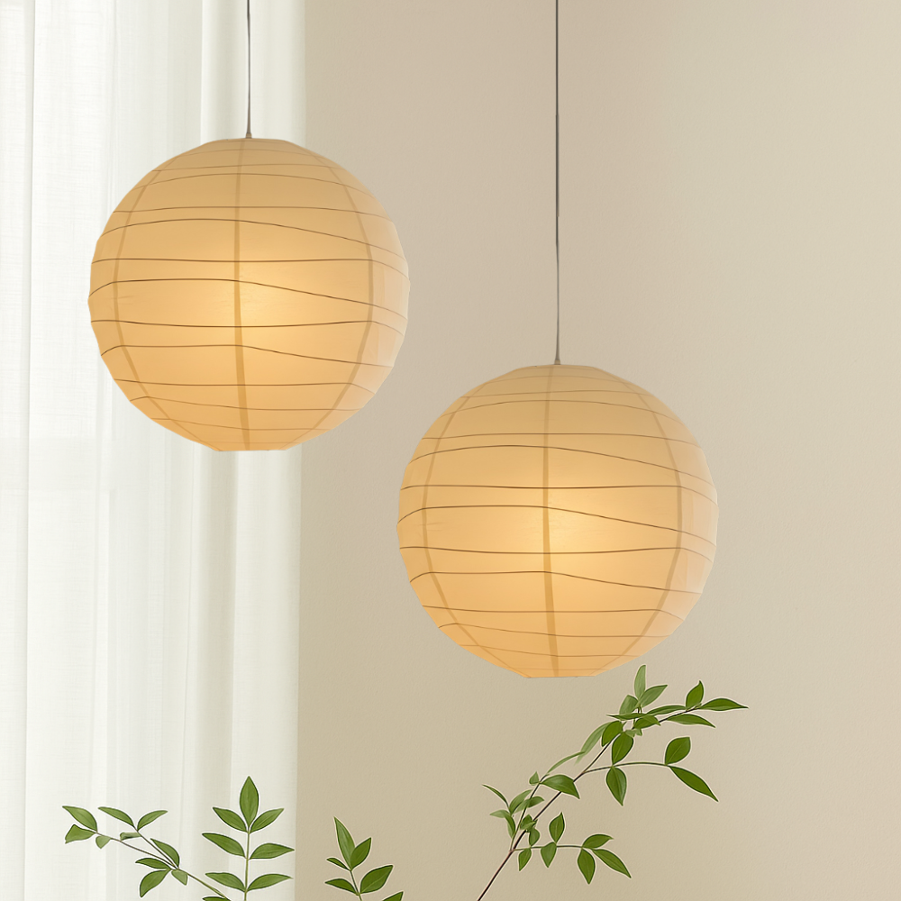 Lampada a sospensione Akari in carta di riso bianca, diametri 30/45/55 cm, design giapponese