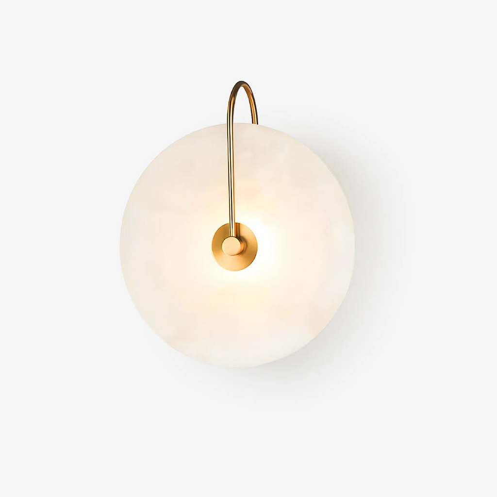 Lampada da parete LED in marmo alabastro, rotonda color oro, per illuminazione ambientale in camera da letto e corridoio
