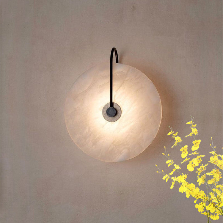 Lampada da parete LED in marmo alabastro, rotonda color oro, per illuminazione ambientale in camera da letto e corridoio