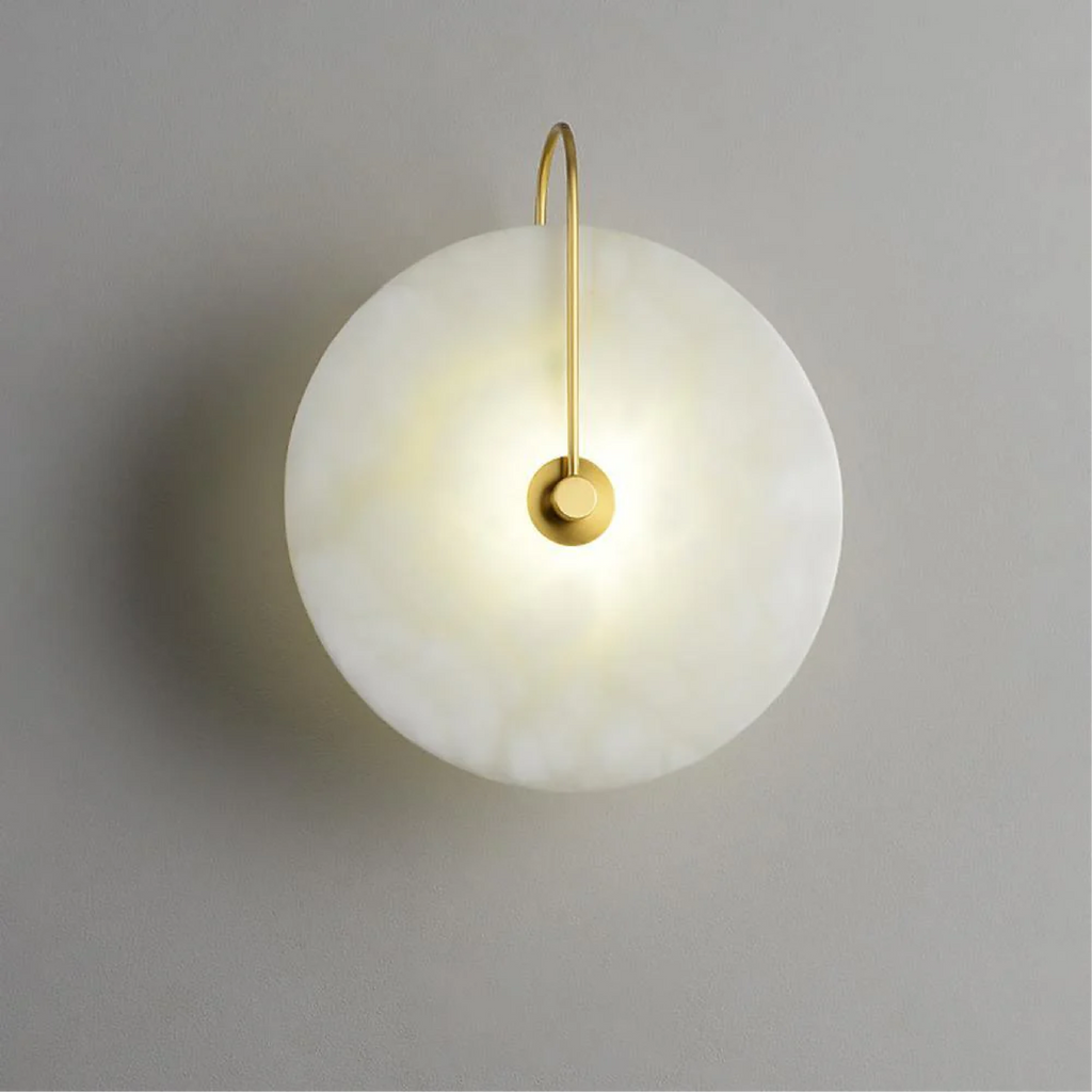 Lampada da parete LED in marmo alabastro, rotonda color oro, per illuminazione ambientale in camera da letto e corridoio