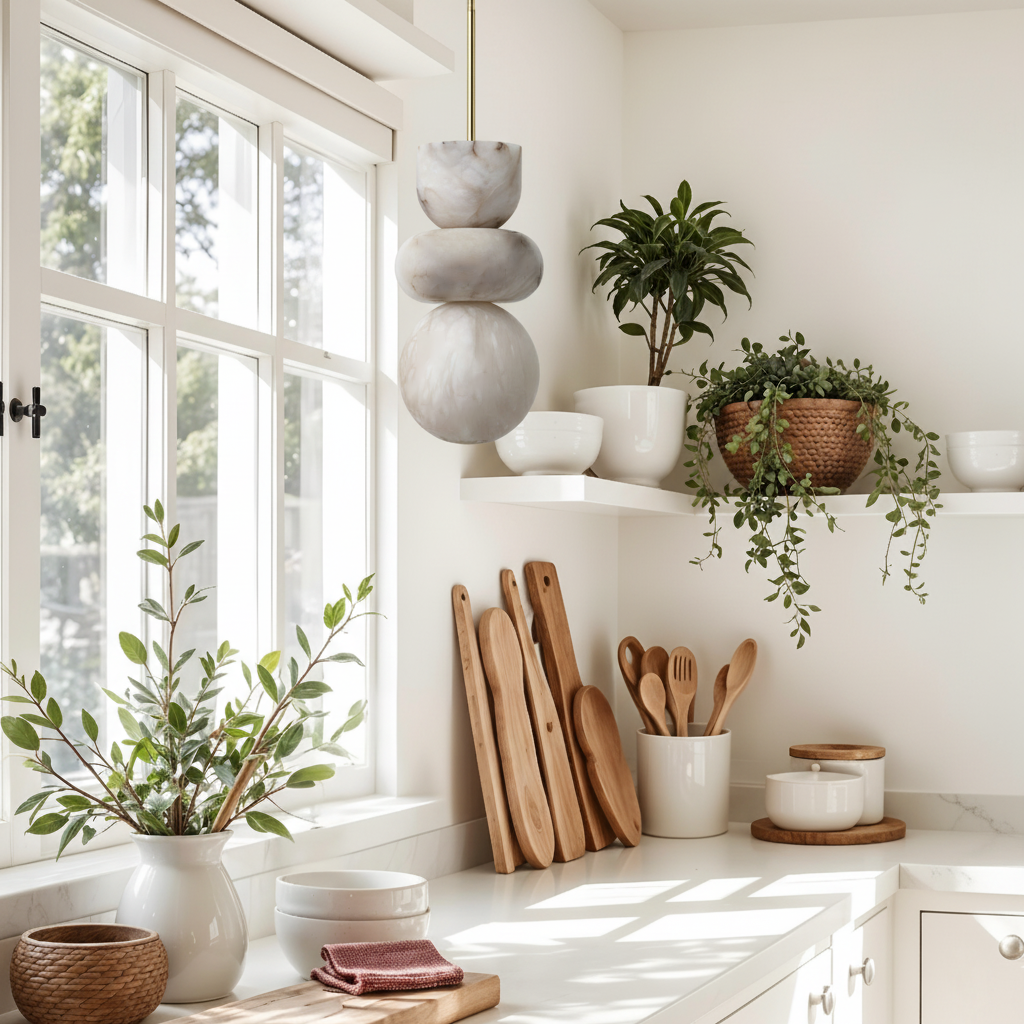 Alabasterpendellampa med mässingsarmatur och inbyggd LED