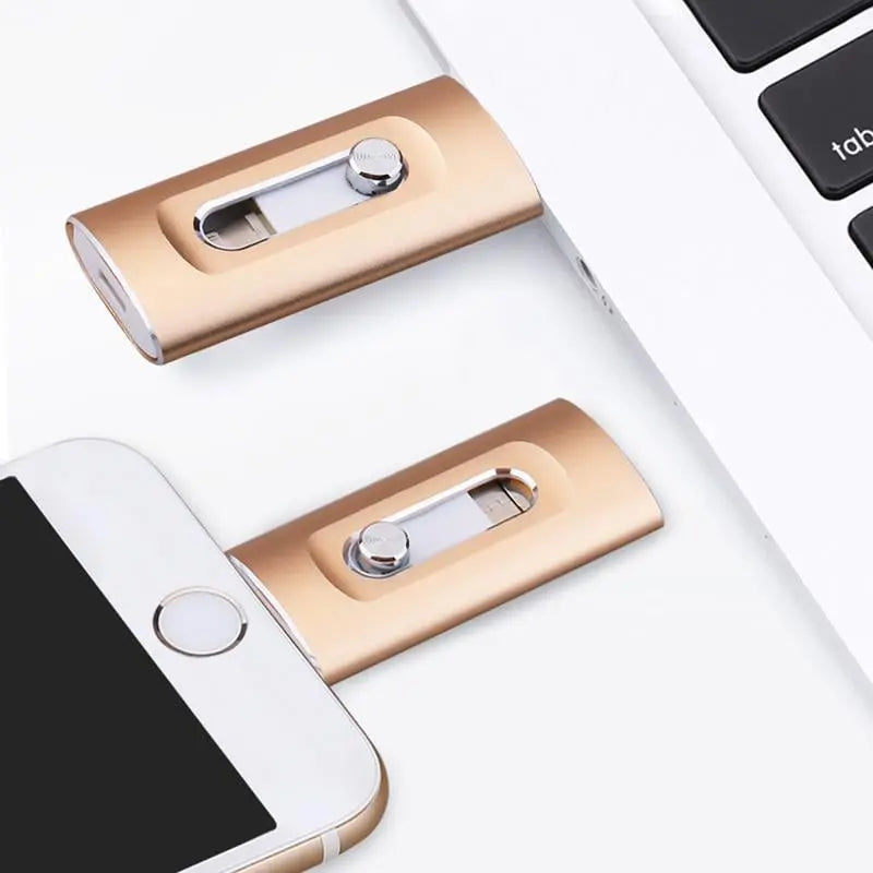 3-in-1 USB Stick Metal 6.6x2cm Lightning USB-C USB 3.0 iPhone Android Mac PC 256GB 2TB Photo Video Storage Keychain