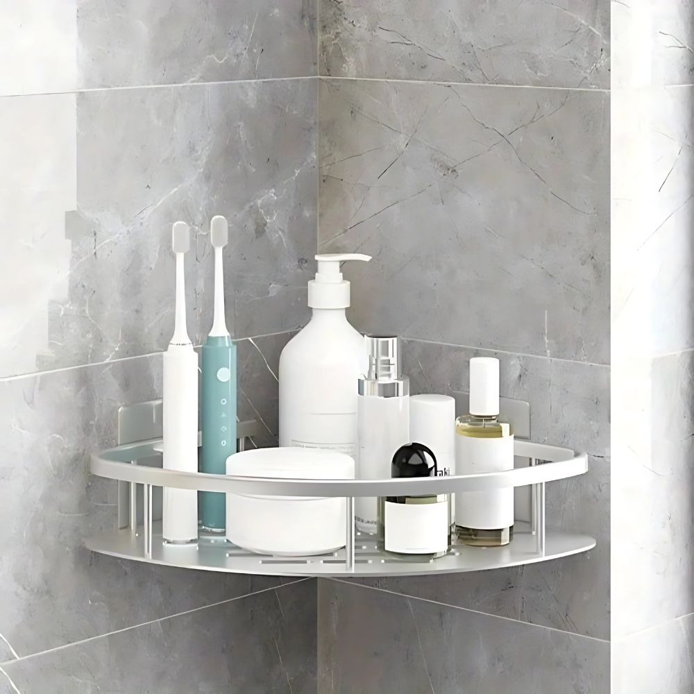 Aluminum Corner Shower Shelf With Self-Adhesive Mount Silver Bathroom Organizer