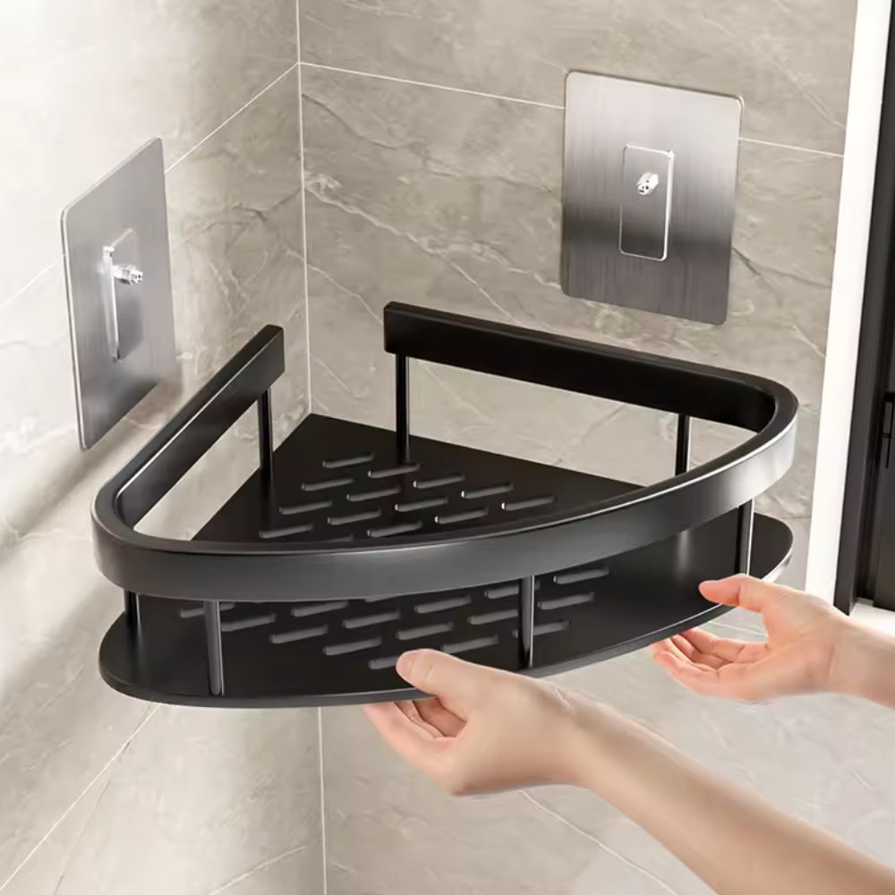 Aluminum Corner Shower Shelf With Self-Adhesive Mount Silver Bathroom Organizer