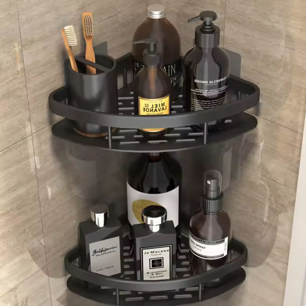 Aluminum Corner Shower Shelf With Self-Adhesive Mount Silver Bathroom Organizer