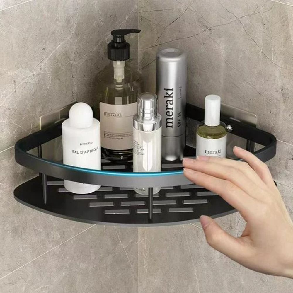 Aluminum Corner Shower Shelf With Self-Adhesive Mount Silver Bathroom Organizer