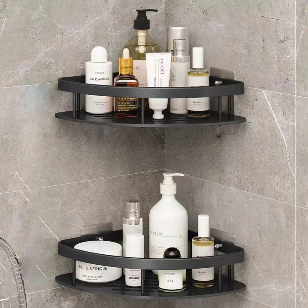 Aluminum Corner Shower Shelf With Self-Adhesive Mount Silver Bathroom Organizer