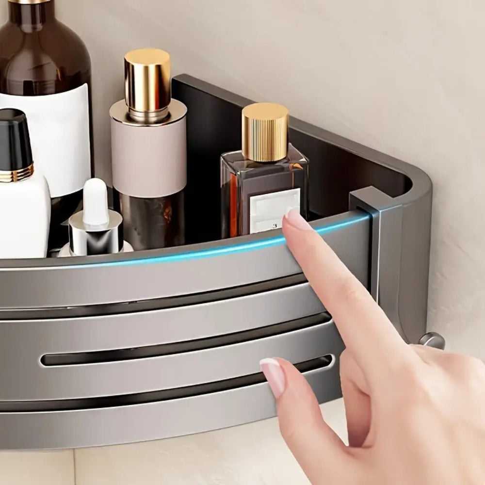 Aluminium-Eck-Duschorganizer mit selbstklebender Montage, wandmontierbares Regal ohne Bohren