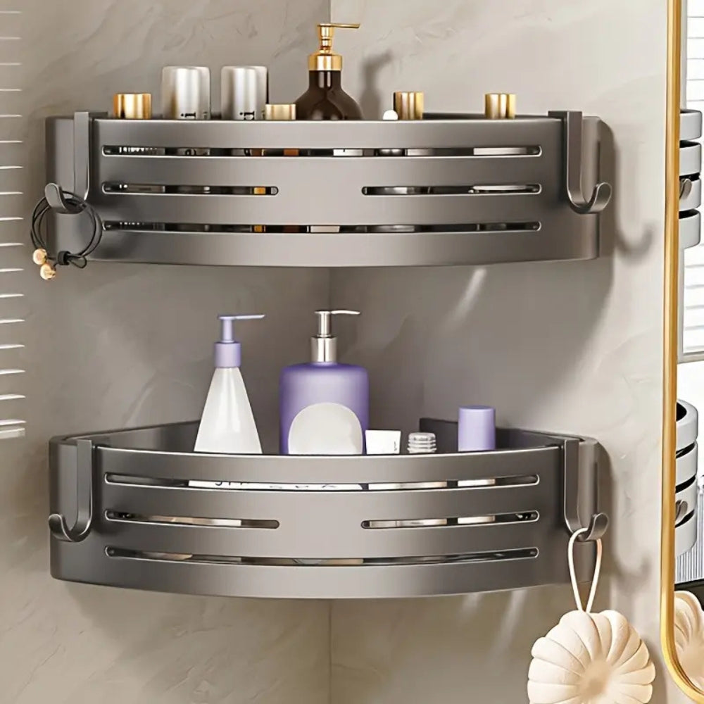 Aluminium-Eck-Duschorganizer mit selbstklebender Montage, wandmontierbares Regal ohne Bohren
