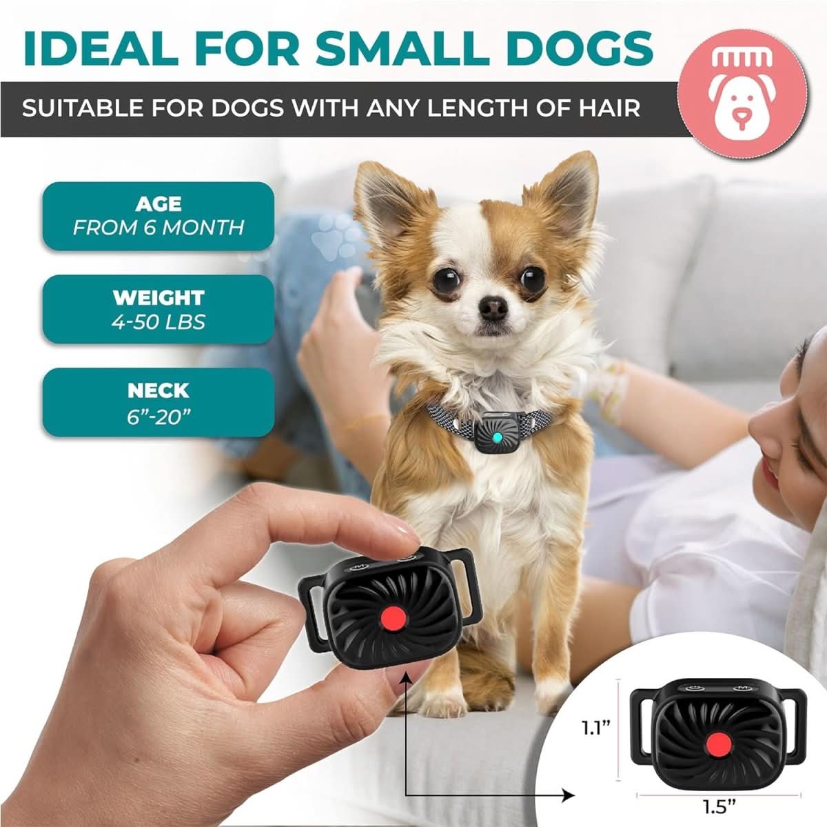 CalmPaw Mini Gentle Anti Bark Collar With Sound And Vibration For Small Dogs
