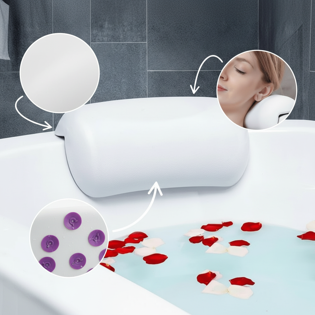 SereneNest Premium Bath Pillow Ergonomic And Non-Slip For Relaxing Baths