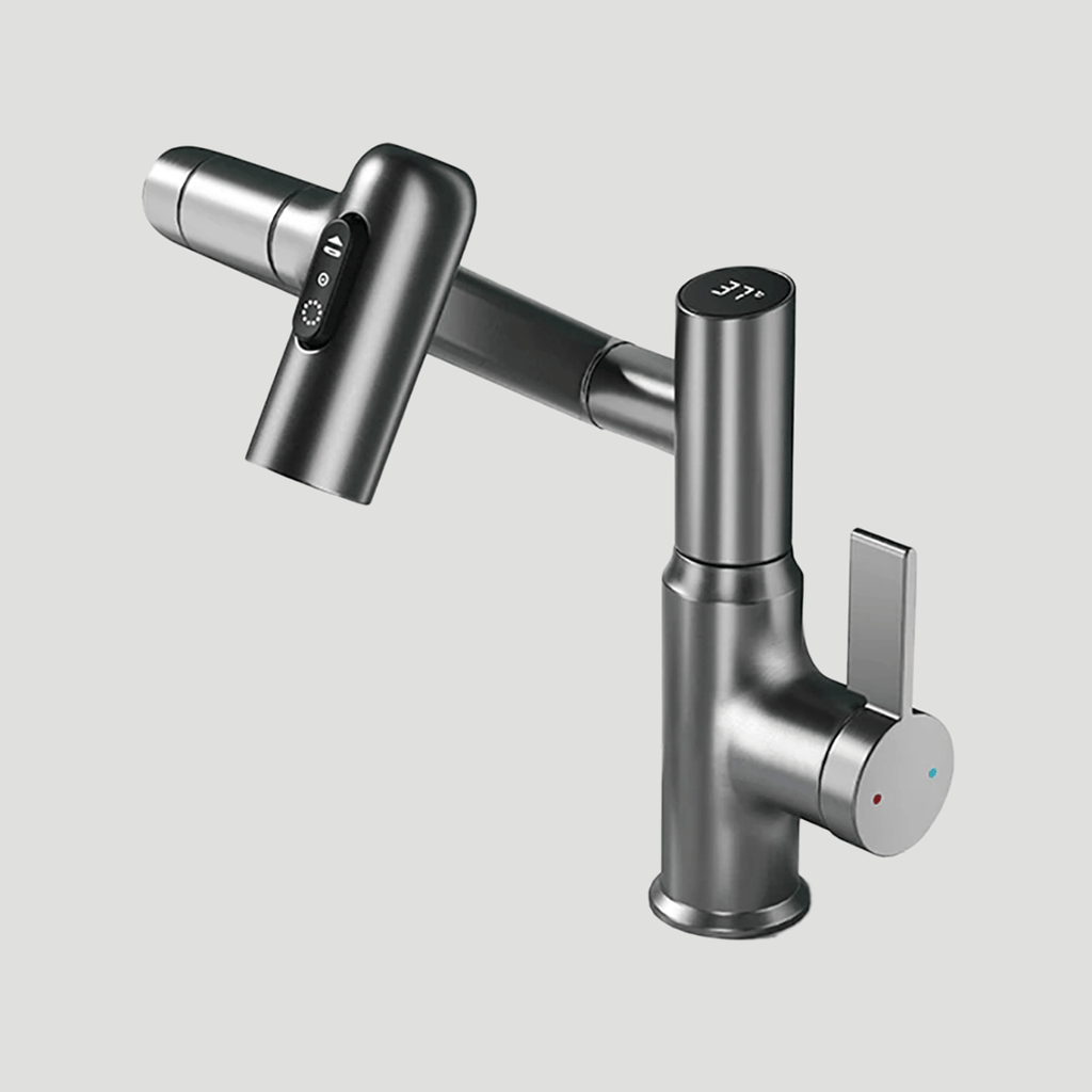 360° Swivel Kitchen Faucet With Temperature Display In Chrome Stainless Steel