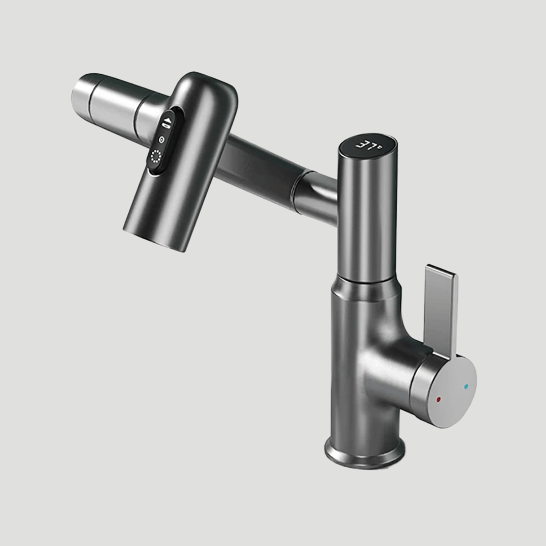 360° Swivel Kitchen Faucet With Temperature Display In Chrome Stainless Steel