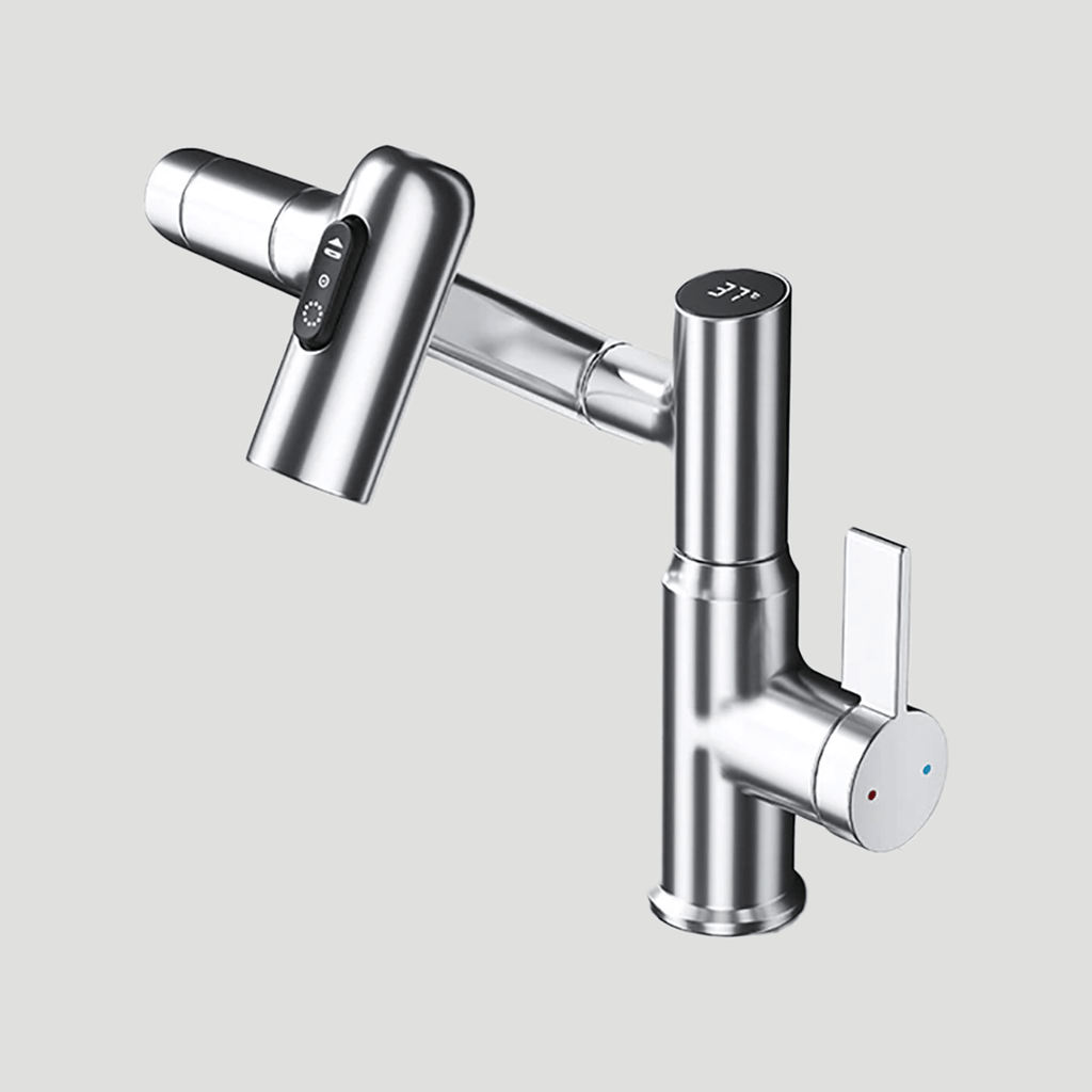 360° Swivel Kitchen Faucet With Temperature Display In Chrome Stainless Steel