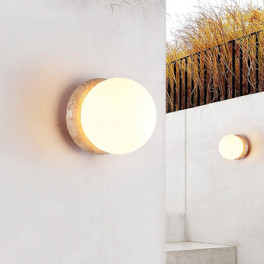 Verdantia Waterproof Travertine Outdoor Exterior Wall Lamp