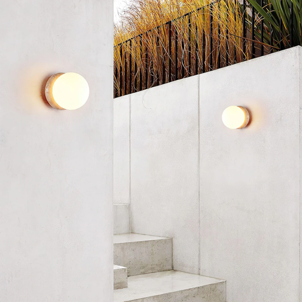 Verdantia Waterproof Travertine Outdoor Exterior Wall Lamp